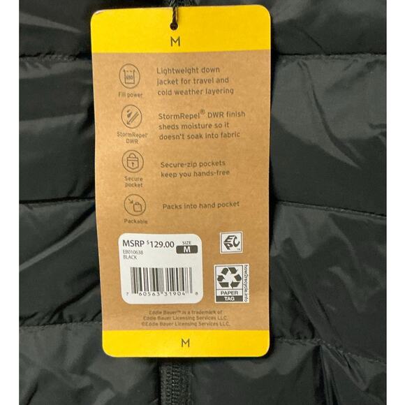 Eddie Bauer Men’s Down 650 Fill Lightweight Packable Jacket Black Size M - Picture 5 of 5